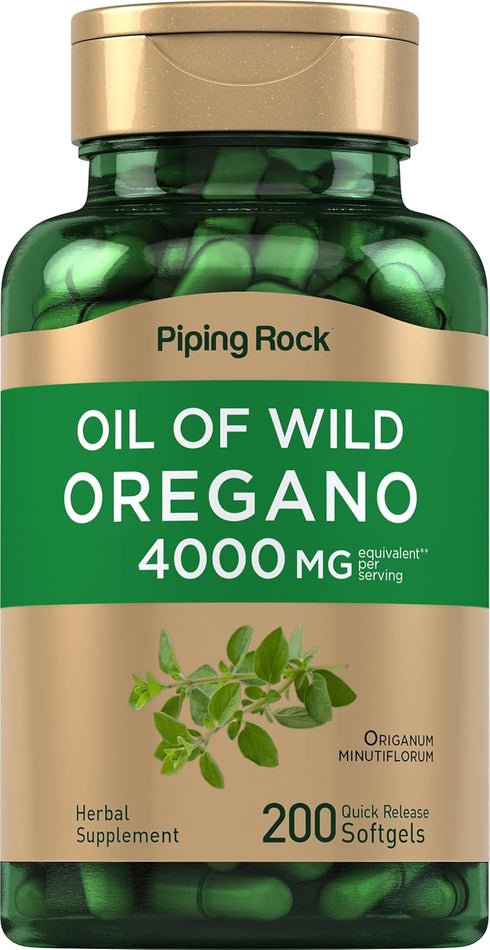 Piping Rock Oil of Oregano, 4000mg, 200 Softgel Capsules, Herbal Supplement, Non-GMO, Gluten Free Pills