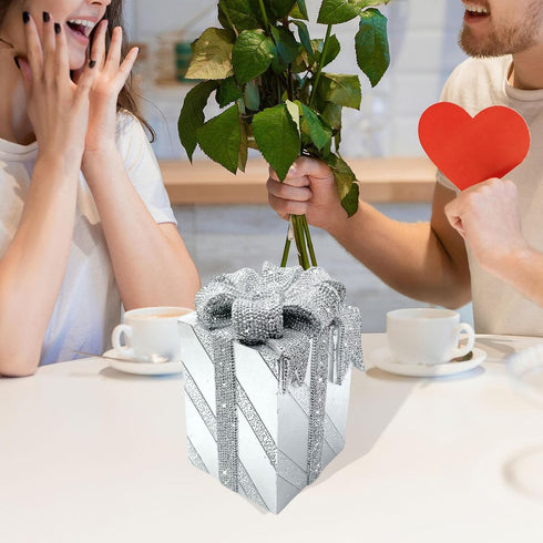 LDDIFHWW Resin Gift Box, Ornament, Sculpture, Home Decoration, for Desk, TV Stand, Sliver