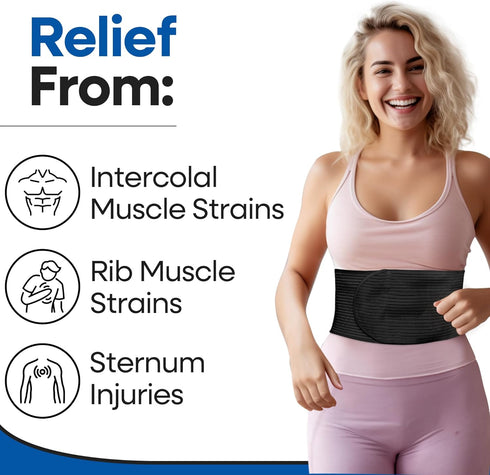 Rib Brace Chest Binder - Chest Compression Support for Rib Muscle Injuries, XXL - Black - 52 Inch