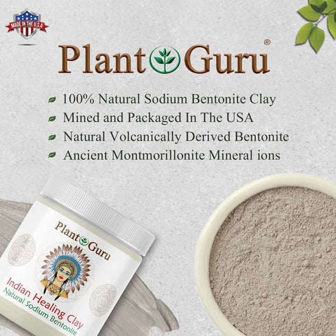 Plant Guru 1 lb. Indian Healing Clay - 100% Natural Sodium Bentonite Clay Powder for Deep Pore Cleansing
