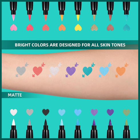 Temporary Tattoo Markers for Skin, 16-Count Body Markers + 77 Large Tattoo Stencils, Flexible Brush Tip, Skin-Safe