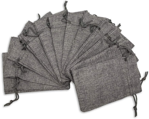 12-Pack Natural Burlap Gift Bags 5.5x7.75 with Drawstring (Cool Grey, Medium) for Party Favors, DIY Craft