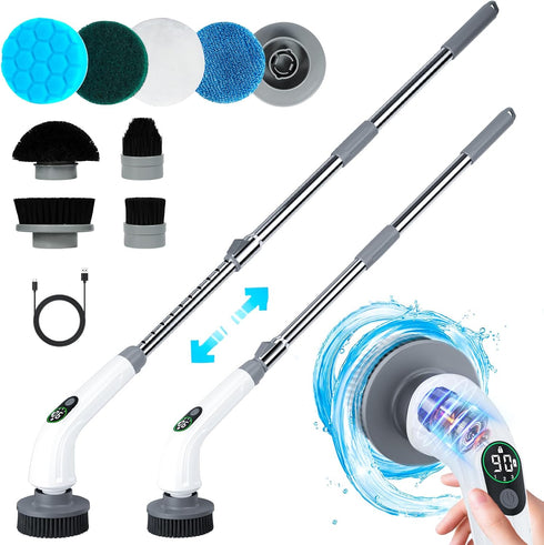 Zurostcae Electric Spin Scrubber, 550 RPM Cordless Home Cleaning Brush with Extended Handle,