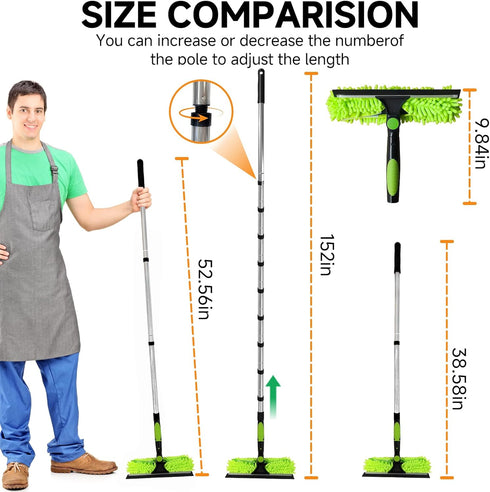 LILISPAI 152" 2-in-1 Professional Window Squeegee Cleaner Tool with Extension Pole, Squeegee for Window Cleaning Kit