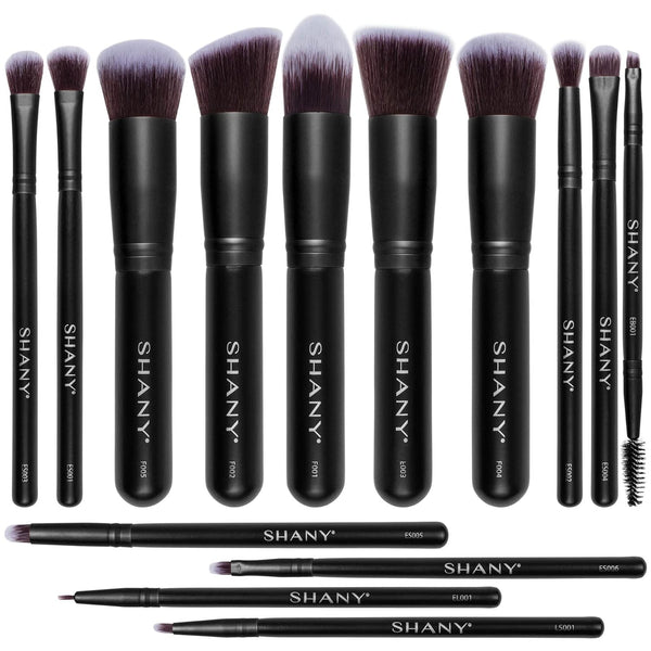 SHANY Makeup Brushes - Black Bombshell, 14-Piece Brush Set for Foundation, Powder, Concealers, Eye Shadows, Kabuki.