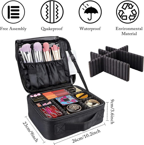 JOURMON Travel Makeup Bag - Portable Cosmetic Case Organizer with Adjustable Dividers for Makeup Brushes and Accessories