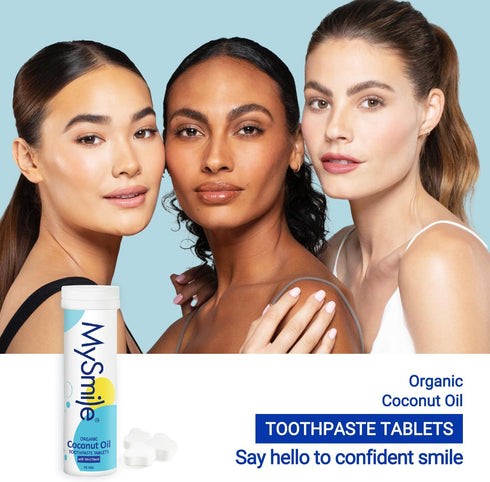 MySmile Toothpaste Tablets - Organic Coconut Oil Travel Mouthwash, Nano Hydroxyapatite, Fluoride Free Remineralize &