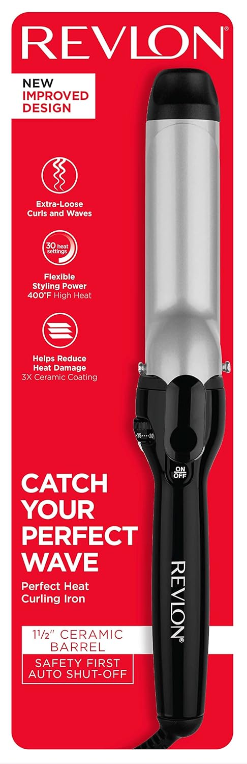 Revlon Perfect Heat Triple Ceramic Curling Iron, 1-1/2 in for Silky Smooth Loose Curls