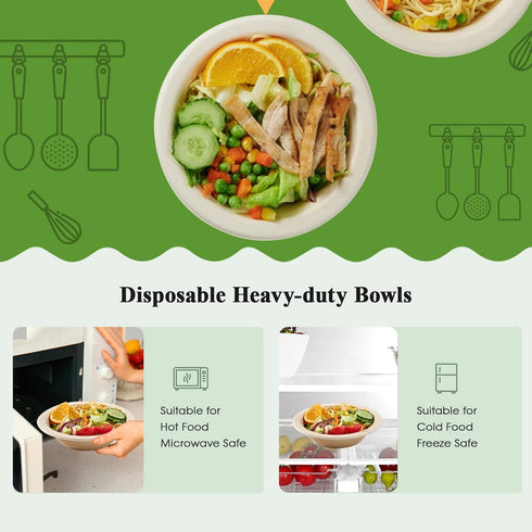ECOLipak 150 Pack Compostable Paper Bowls, 12 oz Disposable Biodegradable Soup Bowls Made of Natural Bagasse