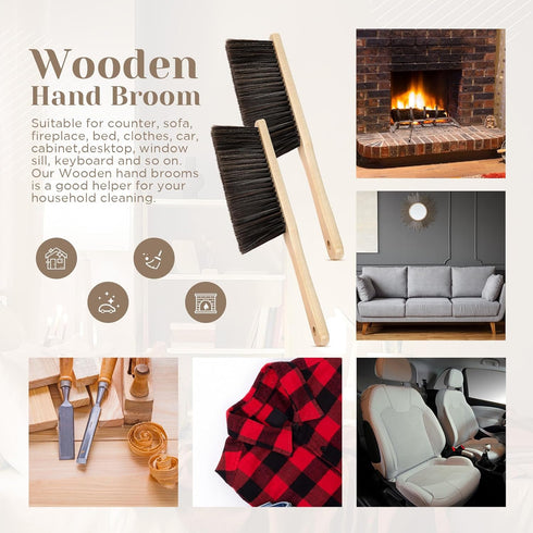 Tioncy 8 Pieces Wooden Dust Brush Hand Broom with Long Wood Handle, Soft Bristle Cleaning Brush for Outdoor Furniture