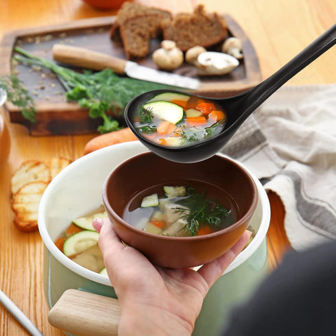 18 Pcs Large Disposable Plastic Serving Spoons, Heavy Duty Reusable for Soup, Party Catering, Buffet (Black, 9 x 2.8