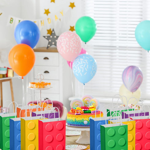 YOTNUS 48 Pcs Building Block Party-Favor Bags, Small Gift Bags with Handles for Building Block Birthday Party Supplies