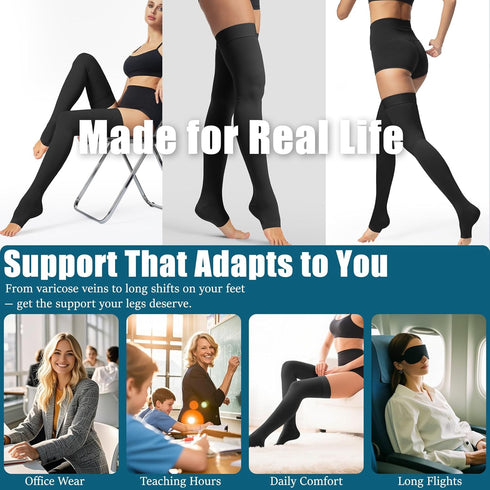 Socks,20-30 mmHg Thigh High Compression Open Toe Compression Stockings for Men Women,for Varicose Veins,Edema,DVT