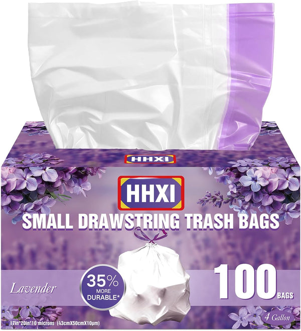 HHXI 100Ct 4 Gallon Small Trash Bags, Lavender Garbage Bags, Scented Trash Bags,