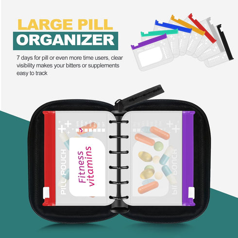 Set Timueetech Water-Proof Pill Pouch Large Pill Organizer, Pill Loose-Leaf Storage with Color-Coded Medicine