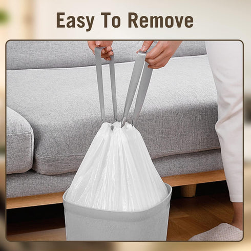 8 Gallon Drawstring Trash Bags, 34 Count Strong Medium Kitchen Garbage Bag, 22" x 23" White Trash Can Liners