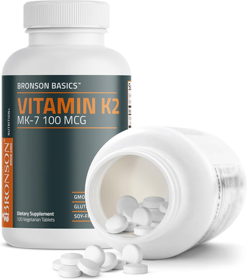 Bronson Vitamin K2 MK-7, 100 MCG, Bone Support, Non-GMO, 120 Tablets