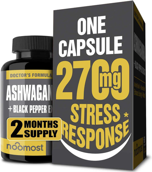Organic Ashwagandha Capsules 2700mg with Black Pepper Extract for Stress Relief, Energy & Focus, 2 Months