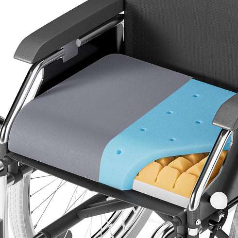 3-Layer 18x16''x4''(Grey) Gel-Infused Memory Foam Wheelchair Cushions, Breathable Pad for Recliner, Office Chair,Desk