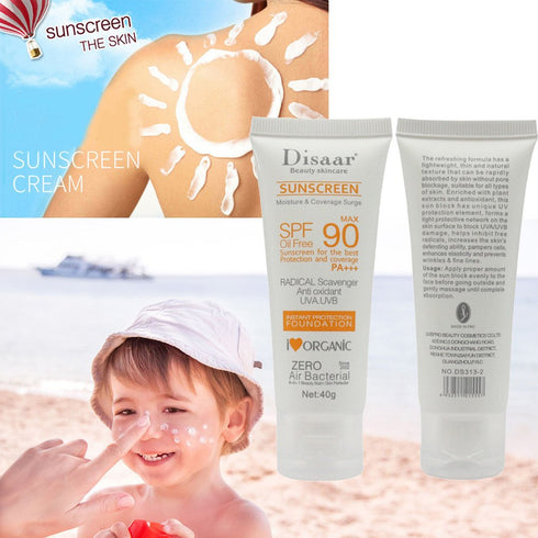 SPF 90 Sunscreen Instant Protection UVA UVB Foundation PA+++ Oil Free Sunblock, 40g