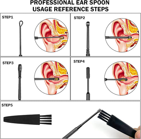 Hion 6 Pcs Ear Wax Removal Kit, Professional Double-Headed Ear Pick Tools with Cleaning Brush and Storage Box
