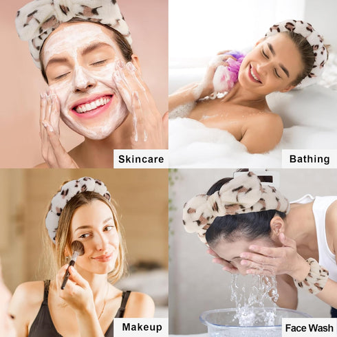 Canitor Spa Headband Wrist Bands Set with Hair Clips, Non Slip Puffy Terry Cloth Makeup Headband for Washing Face