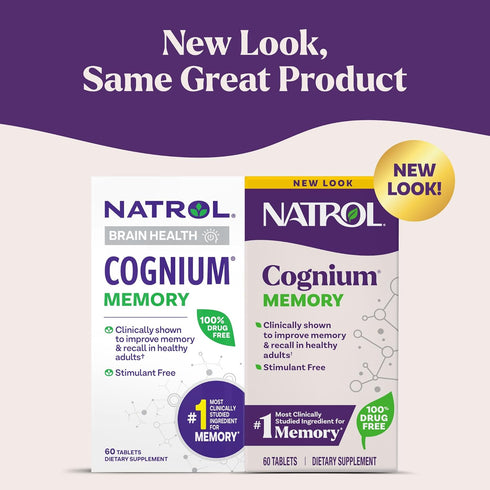 Natrol Cognium Memory Supplements, Brain Health for Adults, 60 Tablets, Clinically Shown to Improve Memory