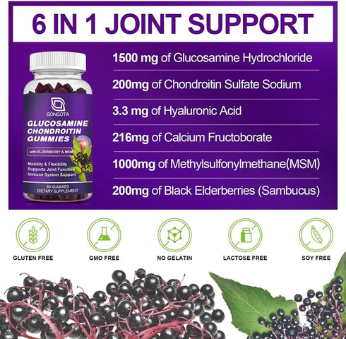 Glucosamine Chondroitin Gummies - Extra Strength 1500mg with MSM & Elderberry, Joint Support, 120 Count, 2-Pack