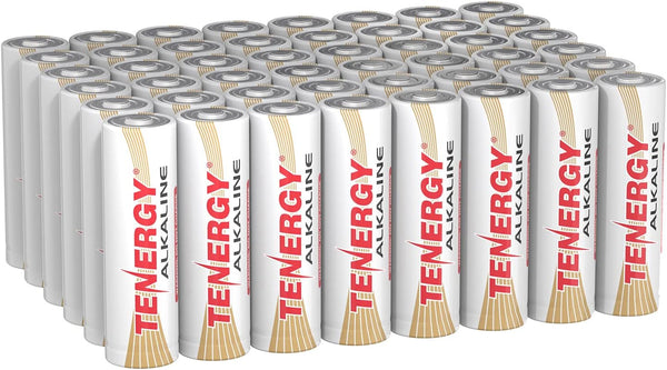 Tenergy 1.5V AA Alkaline Batteries, High Performance, 48 Pack, for Clocks, Remotes, Toys