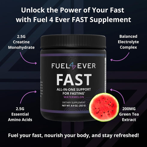 Fast Fasting Electrolyte Powder | with Creatine, Essential Amino Acids & Green Tea Extract, Watermelon Flavor (30