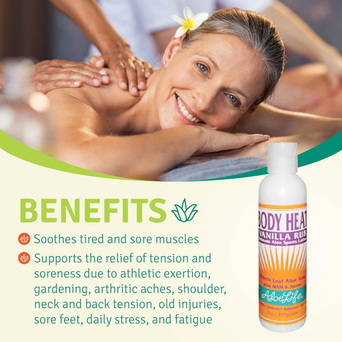 Aloe Life Body Heat Vanilla Rub, 7 oz, Lubricating, Warming Action, Gluten-Free