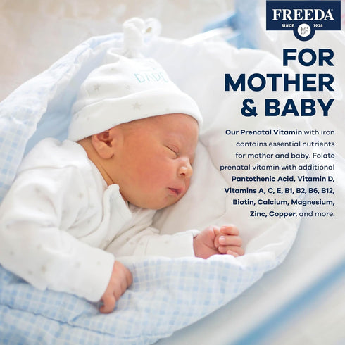 FREEDA Prenatal Vitamin - Kosher Prenatals with Iron, Folic Acid, Choline, Vitamin D for Pregnant Women