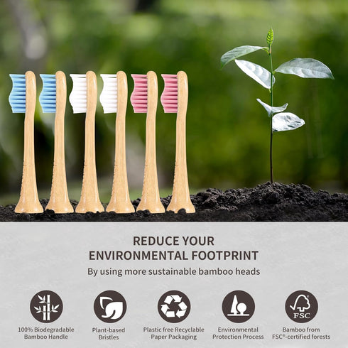 Bamboo Electric Toothbrush Heads, Plant-Based Soft Bristles, Compatible with Philips Sonicare