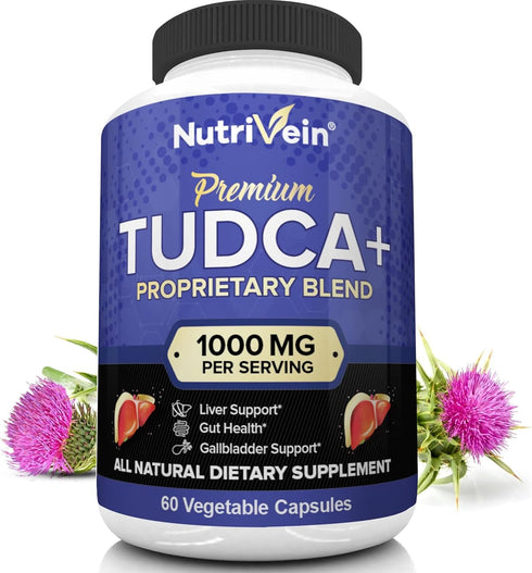 Nutrivein TUDCA+ Liver Support Supplement 1000mg, Liver Detox & Cleanse, 60 Capsules, 30 Day Supply