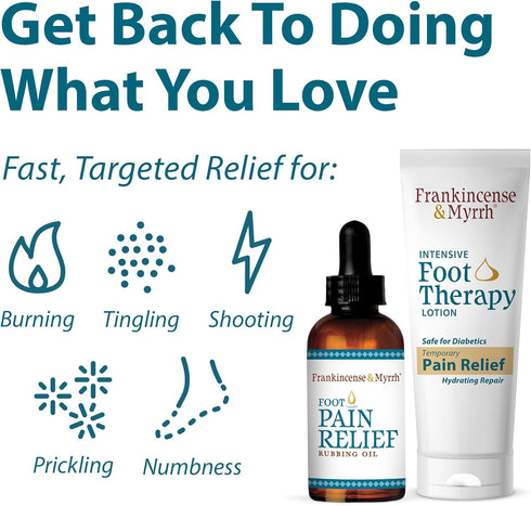 FRANKINCENSE & MYRRH Foot Pain Combo Pack - Foot Pain Relief Rubbing Oil (2 oz) and Intensive Foot Therapy Lotion (3 oz)