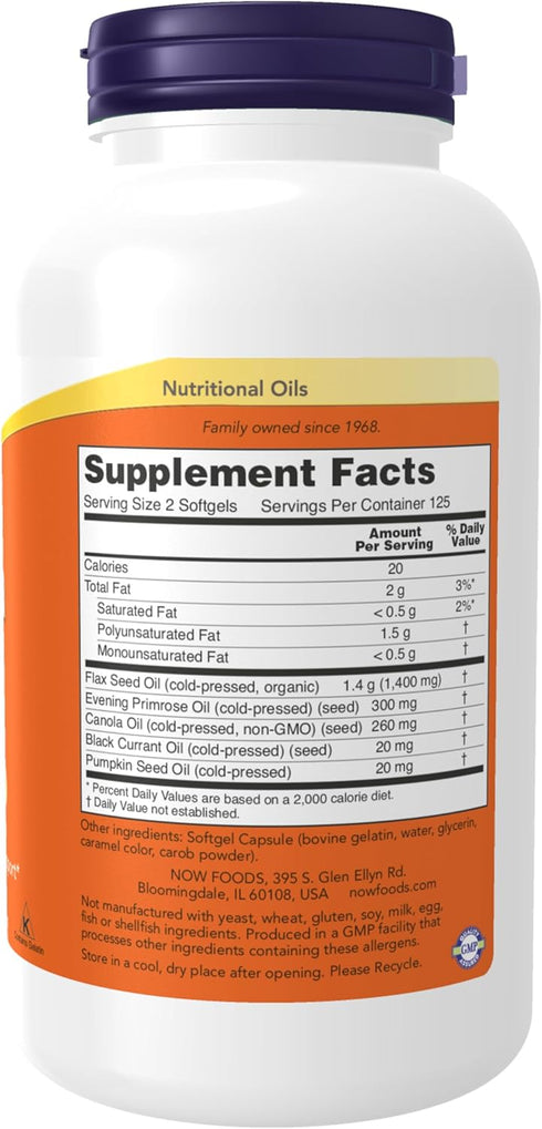 NOW Supplements, Omega 3-6-9 1000 mg with a blend of Flax Seed, Evening Primrose, Canola, Black Currant and Pumpkin Seed Oils, 250 Softgels
