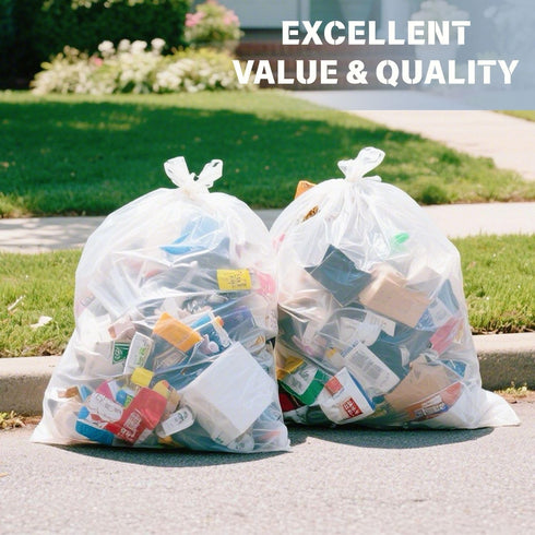 Mineororo 30 33 35 250 Count Commercial Gallon Clear Trash Bags, High Density Garbage Bags, Made in USA, Recycling