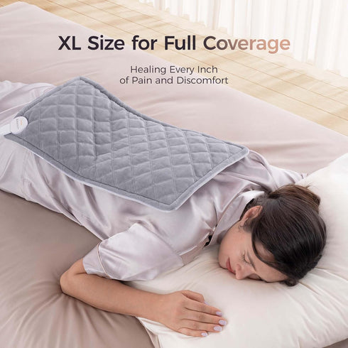 OCOOPA Electric Heating Pad for Back Pain Relief, XL Ultra Soft Plush, 6 Levels, Auto-Shut-Off Timer, 12"x24"