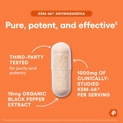 KSM-66 1,000mg 5% 60 Physician's CHOICE Ashwagandha Root Powder Extract - Organic - with Black Pepper for Maximum