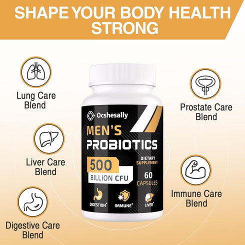 Probiotics for Men, 500 Billion CFUs & 12 Strains with Turmeric, Cranberry, Goji for Digestive, Immune & Bloating