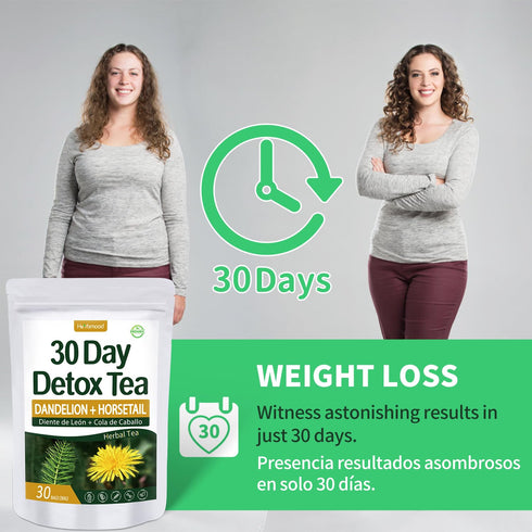 Herbmood 30 30Count (Pack 2) Te de Diente de Leon Day Cleanse Dandelion Tea, Natural Herbs Tea Bags para Perder Peso