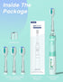SEAGO Kids Electric Toothbrush with 2 Mins Timer and 4 Replacement Brush Heads, Green Color for Boys, Battery Powered