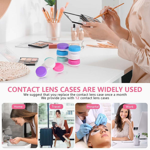 12 Pack Colorful Cute Contact Lens Case Bulk Box - Holder Container Soak Storage Kit in 6 Colors
