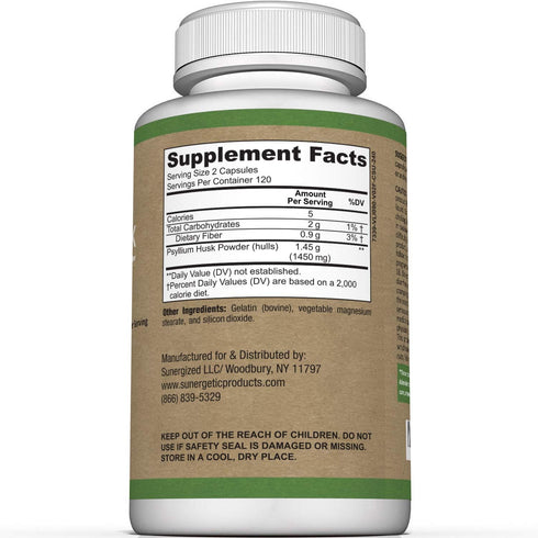 Premium Psyllium Husk Fiber Supplement, 1450mg, 240 Capsules