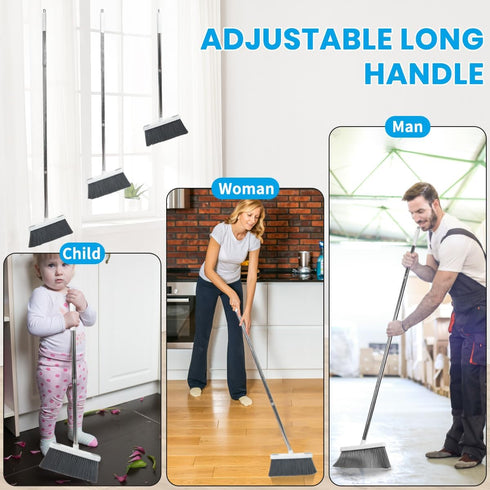 Stand Up Dustpan and Broom Set, 50” Long Handle Broom with Dust Pan, 20° Angled for Ergonomic Home Office Indoor