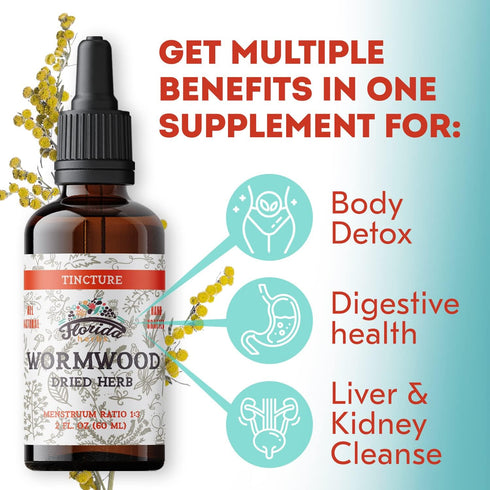 Wormwood Organic Tincture - Natural Digestive Cleanse Supplement, Wormwood Herb Extract for Detox, 2 Fl Oz