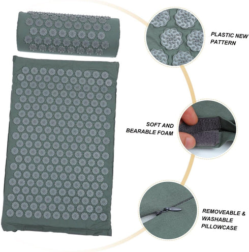 Set SECFOU Acupressure Massage Pillow with Portable Carrying Bag, Shiatsu Therapy Cushion and Washable Yoga Massage Mat