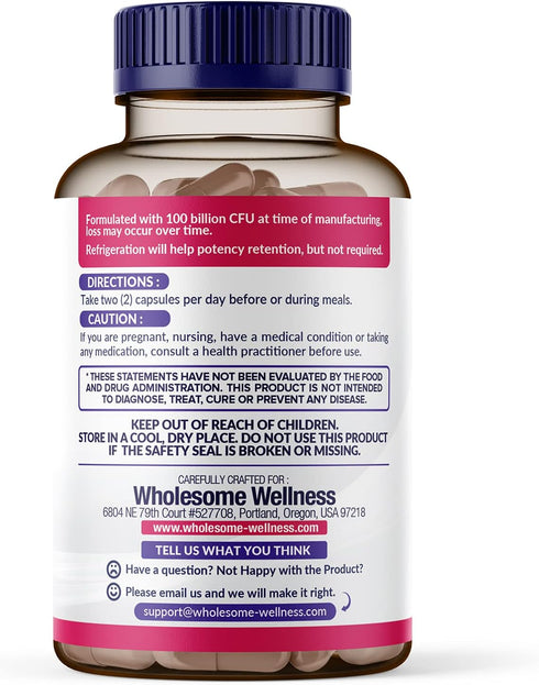 Wholesome Wellness Dr. Formulated Raw Probiotics for Women, 100 Billion CFUs Capsules with Prebiotics