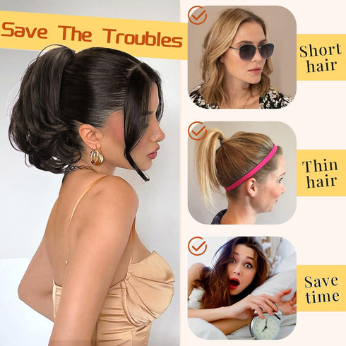 KooKaStyle Ponytail Extension, 10" Short Claw Clip in Curly Wavy Synthetic Ponytail Hair Pieces, Dark Brown