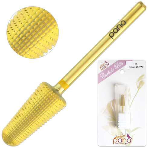 Upgraded PANA Volcano Nail Carbide Bit, Two Way Rotate for Manicure Drill Machine - 3/32" (Extra Fine - XF, GOLD)